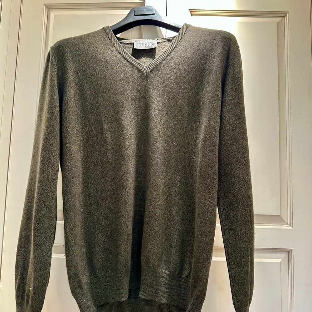 Gianfranco Ferre V-Neck Sweater Cashmere Silk Olive/Black Heather. L Slim fit
